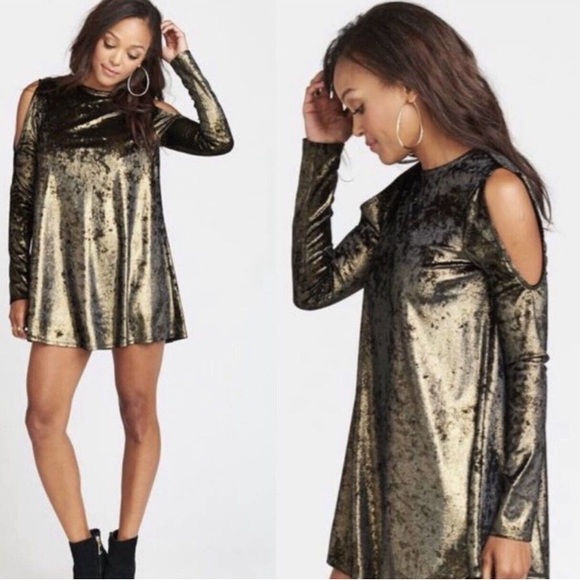Show Me Your MuMu Velvet Cold Shoulder Dress Lg - Picture 2 of 12
